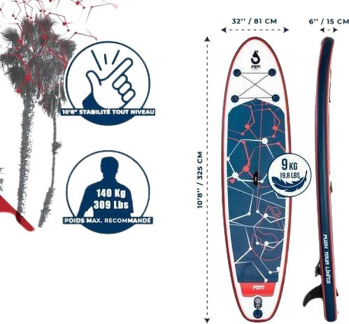FUSION-Paddle gonflable PUNGA 10'8 - 320 x 81 x 15 cm - Stand Up Paddle avec pagaie, leash, pompe et sac de transport-2