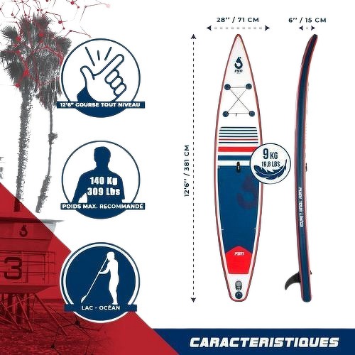 FUSION-Paddle gonflable RACE 12'6 - 384 x 71 x 15 cm - Stand up paddle avec pagaie, leash, pompe, anneaux de kayak et sac de transport-1