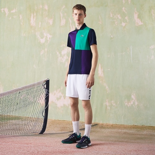 LACOSTE-Short Lacoste Sport Graphic Blanc / Bleu-3