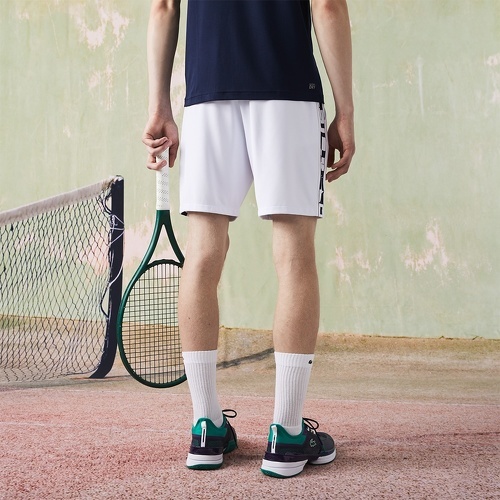 LACOSTE-Short Lacoste Sport Graphic Blanc / Bleu-4