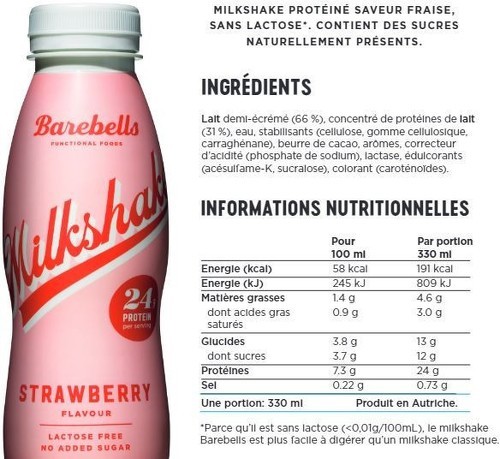 Barebells-Barebells Milkshake (330 ml)|Fraise| Boissons protéinées|Barebells-1
