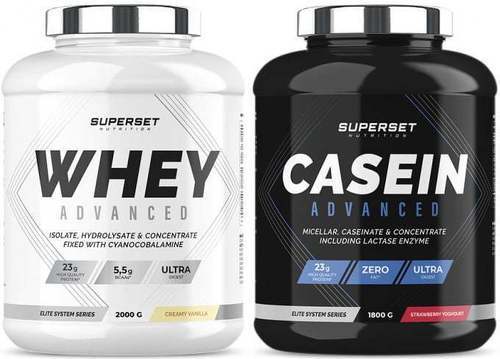 Superset Nutrition-Programme Gain de Muscle Jour & Nuit: 100% Casein Advanced [FRAISE YOGOURT] + 100% Whey Proteine Advanced (2Kg) [VANILLE CREMEUSE]-0