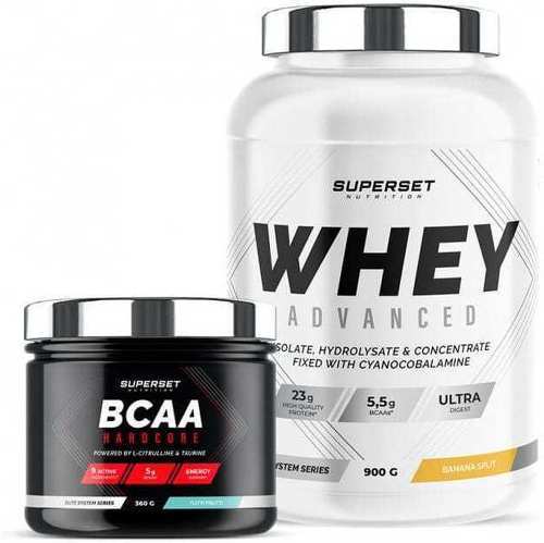 Superset Nutrition-Programme Galbe Musculaire: 100% Whey Proteine Advanced (900g) [BANANA SPLIT] + BCAA Hardcore [TUTTI FRUTTI]-0