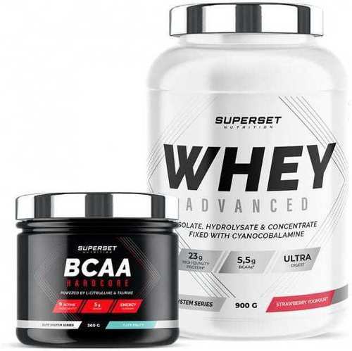 Superset Nutrition-Programme Galbe Musculaire: 100% Whey Proteine Advanced (900g) [FRAISE YOGOURT] + BCAA Hardcore [TUTTI FRUTTI]-0