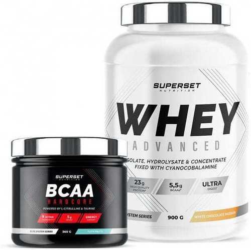 Superset Nutrition-Programme Galbe Musculaire: 100% Whey Proteine Advanced (900g) [PASSION CHOCOLAT BLANC] + BCAA Hardcore [TUTTI FRUTTI]-0