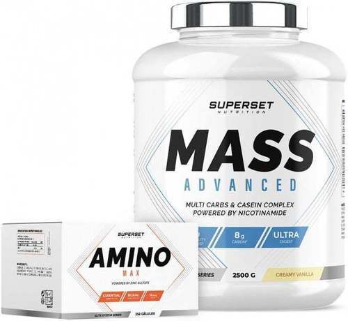 Superset Nutrition-Programme Prise de Masse Débutant: Mass Advanced (2,5Kg) [VANILLE CREMEUSE] + Amino Max-0