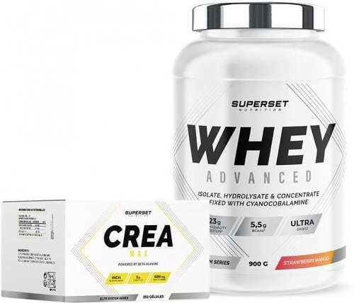 Superset Nutrition-Programme Prise de Muscle Sec Avancé: 100% Whey Proteine Advanced (900g) [MANGUE FRAISE] + Créa Max-0