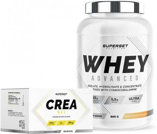 Superset Nutrition-Programme Prise de Muscle Sec Avancé: 100% Whey Proteine Advanced (900g) [PASSION CHOCOLAT BLANC] + Créa Max-0