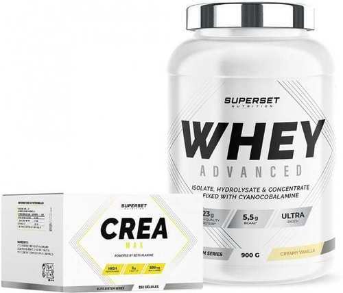 Superset Nutrition-Programme Prise de Muscle Sec Avancé: 100% Whey Proteine Advanced (900g) [VANILLE CREMEUSE] + Créa Max-0