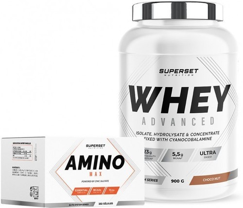 Superset Nutrition-Programme Prise de Muscle Sec Débutant: 100% Whey Proteine Advanced (900g) [CHOCONUT] + Amino Max-0