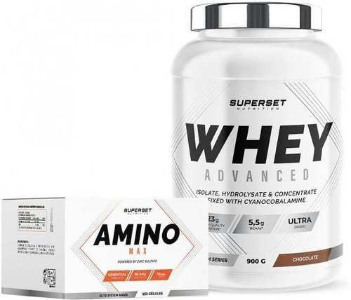 Superset Nutrition-Programme Prise de Muscle Sec Débutant: 100% Whey Proteine Advanced (900g) [CHOCOLAT] + Amino Max-0