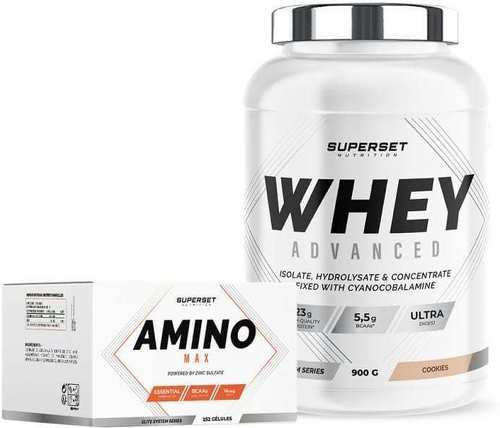 Superset Nutrition-Programme Prise de Muscle Sec Débutant: 100% Whey Proteine Advanced (900g) [COOKIES] + Amino Max-0