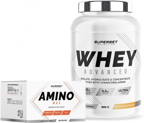 Superset Nutrition-Programme Prise de Muscle Sec Débutant: 100% Whey Proteine Advanced (900g) [PASSION CHOCOLAT BLANC] + Amino Max-0