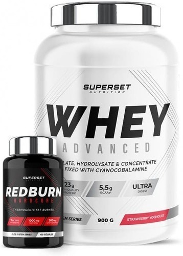 Superset Nutrition-Programme Spécial Muscle Sec: 100% Whey Proteine Advanced (900g) [FRAISE YOGOURT] + Redburn Hardcore-0