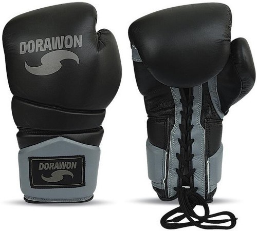 DORAWON-DORAWON, Gants de boxe cuir competition à lacets BLACK, noir-image-1