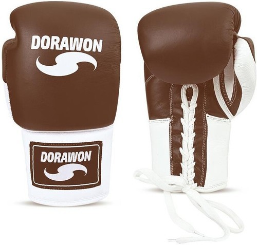 DORAWON-DORAWON, Gants de boxe cuir competition à lacets BRADFORD, marron et blanc-image-1