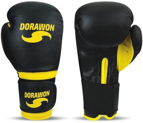 DORAWON-DORAWON, Gants de boxe cuir professionnel STOKE, noir et jaune-image-1