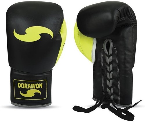 DORAWON-DORAWON, Gants de boxe cuir professionnel avec GEL à lacets, noir et anis-image-1