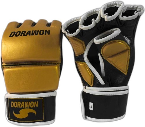 DORAWON-DORAWON, Gants de MMA cuir professionnel FRESNO, or et noir-image-1