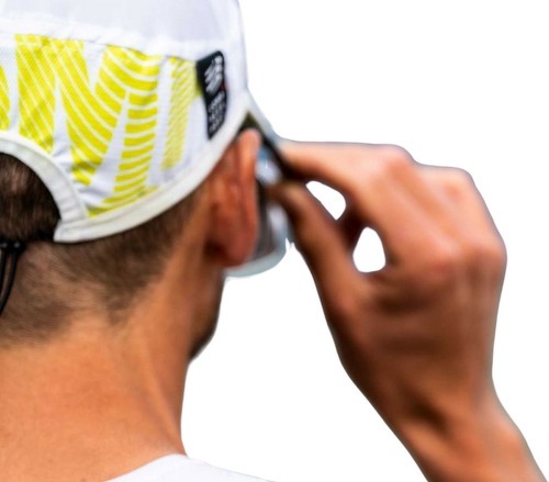COMPRESSPORT-Casquette Compressport Pro Racing Cap Blanc avec dessous visiere jaune fluo-2