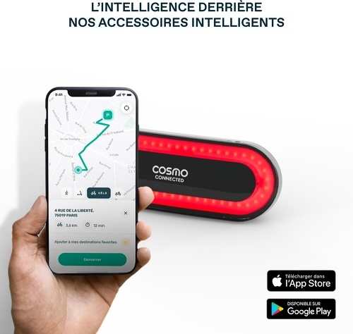 Cosmo-Cosmo Ride - Eclairage Vélo Arrière Intelligent et Connecté  - Clignotants, Feu Stop, Detection de Chute Automatique, Partage de trajet-4