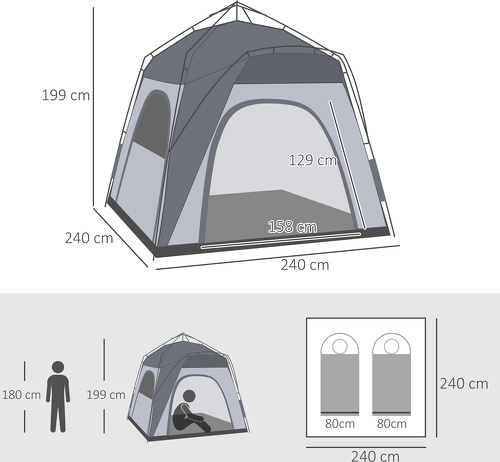 Outsunny-Tente de camping 4 personnes dim. 2,4L x 2,4l x 1,95H m-2