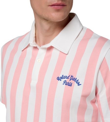 ROLAND-GARROS-Polo Stripes Homme - Rose et Ecru-1