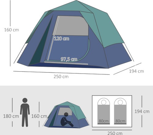 Outsunny-Tente de camping 3 peronnes dim. 2,5L x 1,94l x 1,6H m-2