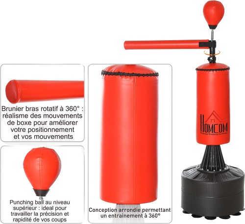 HOMCOM-Sac De Frappe Boxe Autoportant Punching Ball Ier 3 En 1 Revêtement Synthétique Dim. 88L X 48L X 155 205H Cm-3