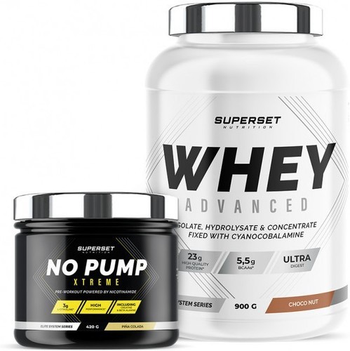 Superset Nutrition-Programme Fitness Energie: 100% Whey Proteine Advanced (900g) [CHOCONUT] + No Pump Xtreme [PINA COLADA]-0
