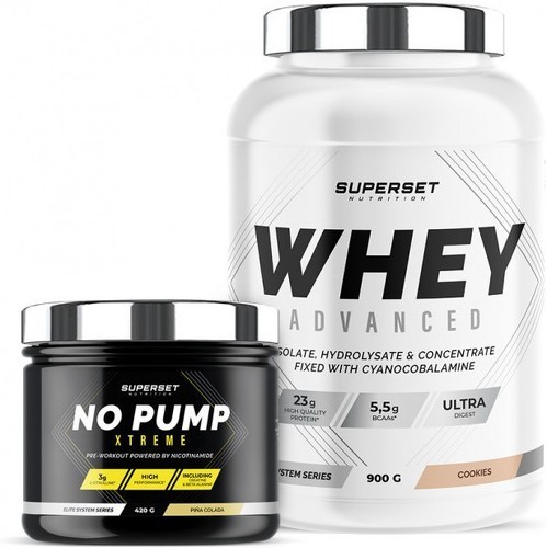 Superset Nutrition-Programme Fitness Energie: 100% Whey Proteine Advanced (900g) [COOKIES] + No Pump Xtreme [PINA COLADA]-0