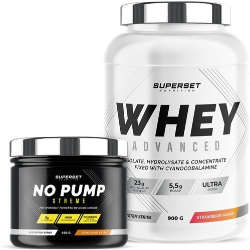 Superset Nutrition-Programme Fitness Energie: 100% Whey Proteine Advanced (900g) [MANGUE FRAISE] + No Pump Xtreme [LONG ISLAND ICETEA]-0
