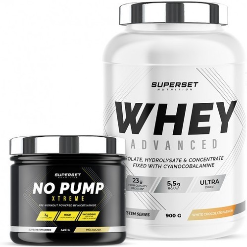 Superset Nutrition-Programme Fitness Energie: 100% Whey Proteine Advanced (900g) [PASSION CHOCOLAT] + No Pump Xtreme [PINA COLADA]-0