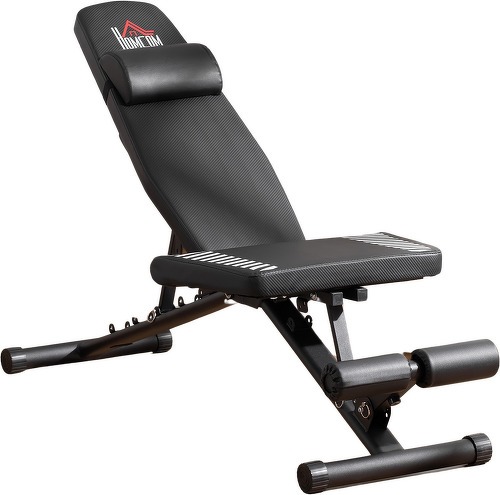 HOMCOM-HOMCOM Banc de musculation pliable - dossier réglable 6 niv. assise 3 niv. - rembourrage épais, tétière amovible - acier noir synthétique effet fibre carbone-1
