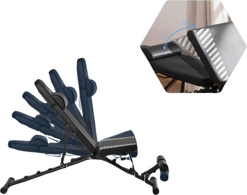 HOMCOM-HOMCOM Banc de musculation pliable - dossier réglable 6 niv. assise 3 niv. - rembourrage épais, tétière amovible - acier noir synthétique effet fibre carbone-4