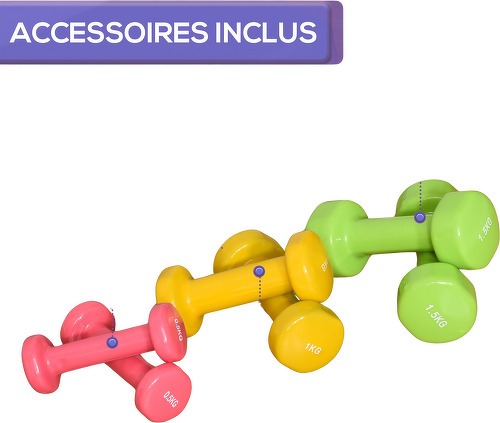 HOMCOM-Ensemble d'haltères courtes total 6 Kg - paires de 0,5/1/1,5 Kg avec malette - entraînement musculaire & haltérophilie - acier PU multicolore-4