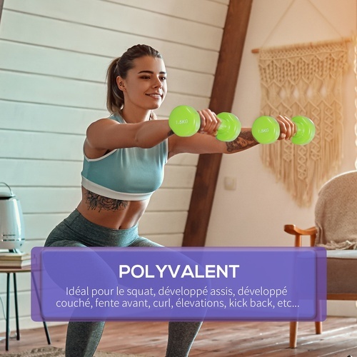 HOMCOM-Ensemble d'haltères courtes total 6 Kg - paires de 0,5/1/1,5 Kg avec malette - entraînement musculaire & haltérophilie - acier PU multicolore-3