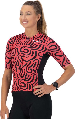 Rogelli-Maillot Manches Courtes Velo Abstract - Femme - Coral/Noir-2