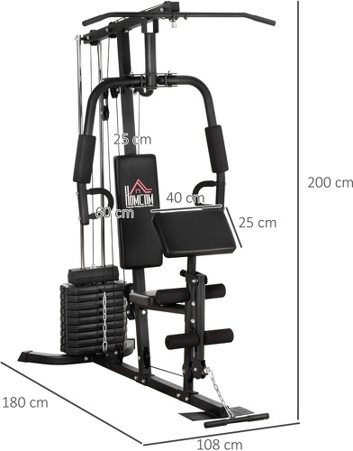 HOMCOM-Station De Musculation Entrainement Complet Développé Couché, Butterfly, Barre Latissimus, Curler, Bande Résistance 9 Contrepoids Acier-2