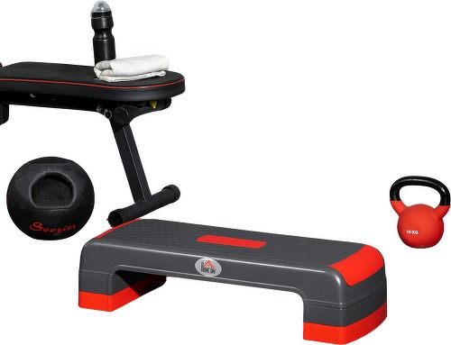 HOMCOM-Stepper Fitness Aerobic hauteur reglable surface antiderapante dim. 78L x 28l x 10/15/20H cm PP noir rouge-1