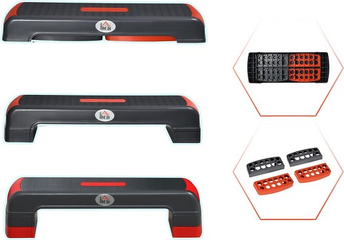 HOMCOM-Stepper Fitness Aerobic hauteur reglable surface antiderapante dim. 78L x 28l x 10/15/20H cm PP noir rouge-3