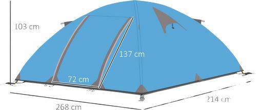 Outsunny-Tente De Camping 2 3 Personnes Dim. 268L X 214L X 103H Cm 2 Portes Zippées, Tapis Sol, Sac Transport Alu. Polyester-2
