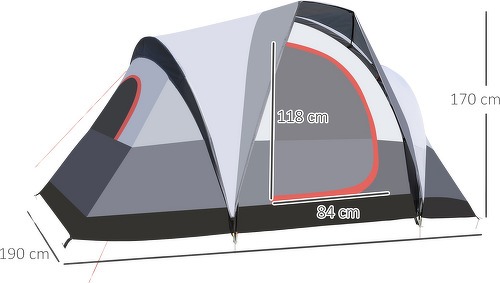 Outsunny-Tente De Camping 2 3 Personnes Fenêtres À Mailles Double Couche Sac De Transport Dim. 355L X 190L X 170H Cm Polyester-2