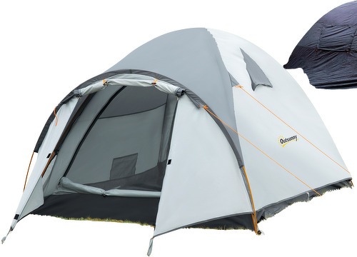 Outsunny-Tente De Camping 3 4 Personnes Dim. 350L X 150L X 128Xh Cm 3 Portes, Tapis Sol, Sac Transport Alu. Polyester-1
