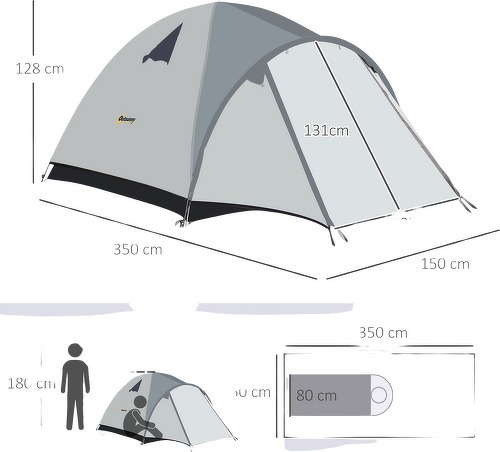 Outsunny-Tente De Camping 3 4 Personnes Dim. 350L X 150L X 128Xh Cm 3 Portes, Tapis Sol, Sac Transport Alu. Polyester-2