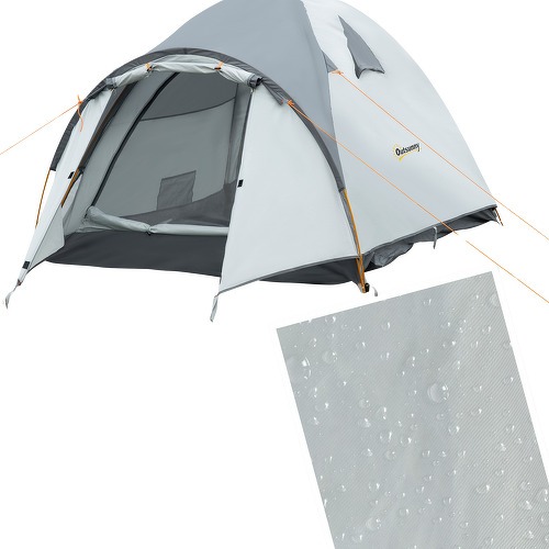 Outsunny-Tente De Camping 3 4 Personnes Dim. 350L X 150L X 128Xh Cm 3 Portes, Tapis Sol, Sac Transport Alu. Polyester-4