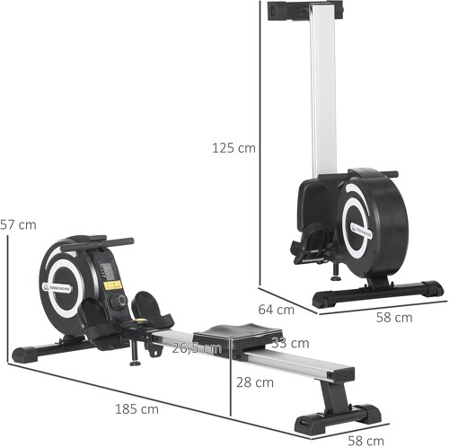 HOMCOM-Rameur D'Appartement Pliable 8 Niveaux De Résistance Magnétique Écran Lcd Multifonction Acier Alu. Abs-2