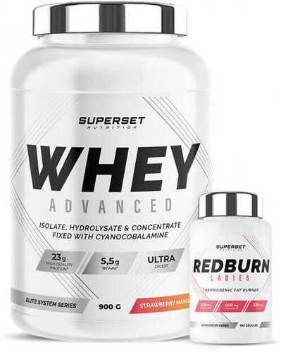 Superset Nutrition-Programme Fitness Remodelant: 100% Whey Proteine Advanced (900g) [MANGUE FRAISE] + Redburn Ladies-0
