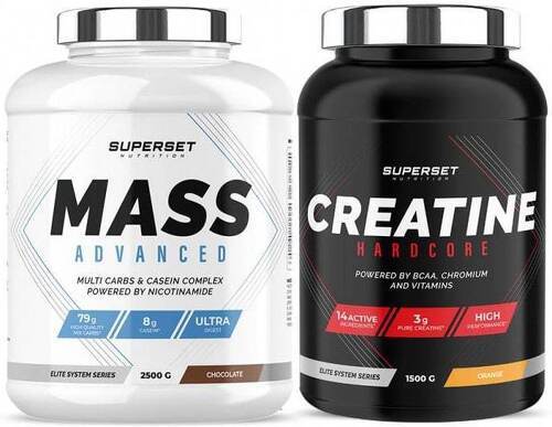 Superset Nutrition-Programme Prise de Masse Avancé: Mass Advanced (2,5Kg) [CHOCOLAT] + Créatine Hardcore (1,5Kg) [ORANGE]-0