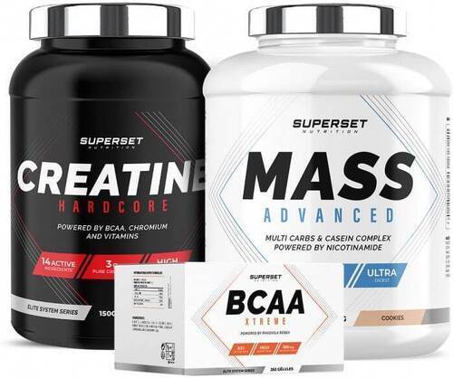 Superset Nutrition-Programme Prise De Masse Confirmé: Mass Advanced (2,5Kg) [COOKIES] + Créatine Hardcore (1,5Kg) + BCAA Xtreme-0